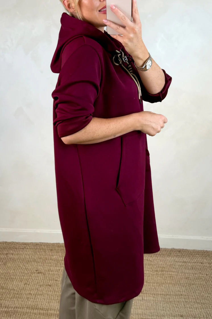 Kangaroo Pocket Loose Hooded Sweatshirt Midi Dress