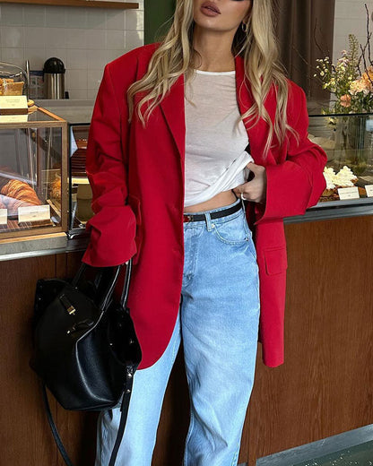 Red loose irregular pocket design suit jacket