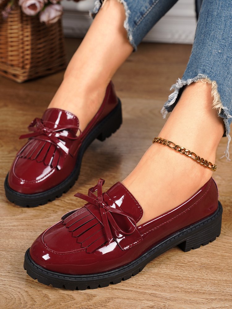 Shiny Patent Tassel Flat Loafers