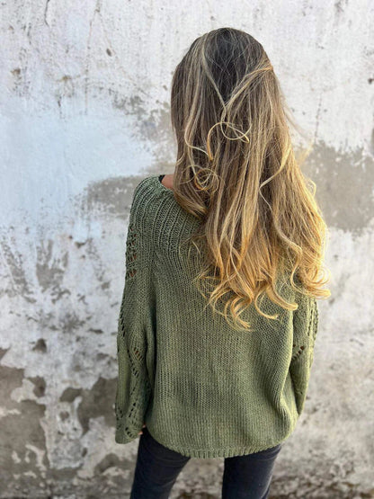 Loose hollow roundneck knit sweater