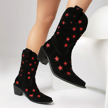 Chunky heeled five-pointed star low boots