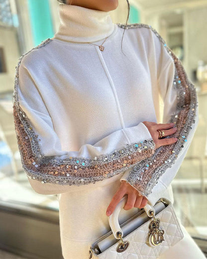 Sequins Turtleneck Long Sleeve Two Pieces Set