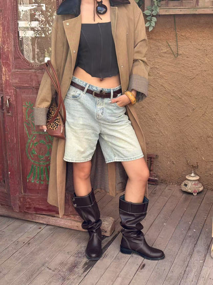 Retro side buttons above-the-knee length Western cowboy Boots