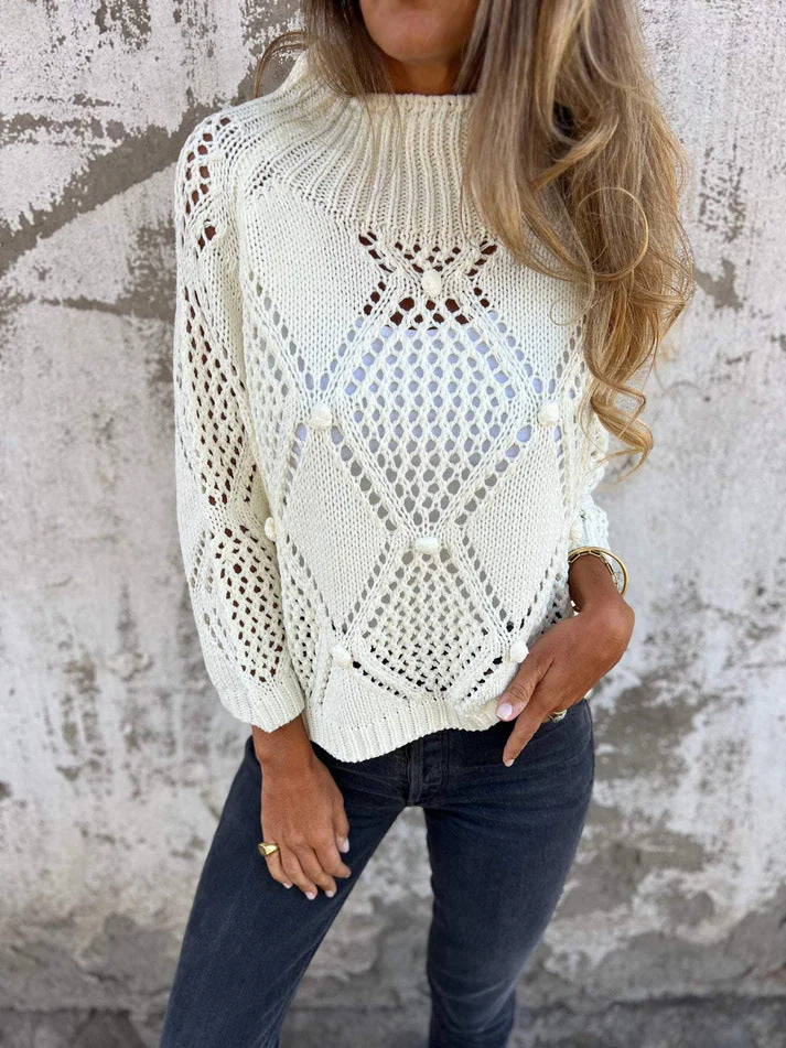 Loose hollow roundneck knit sweater