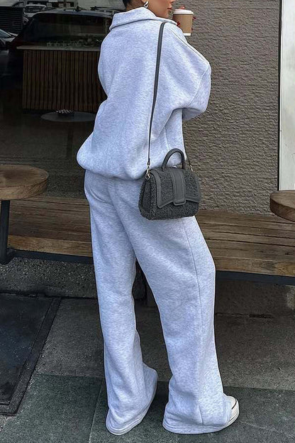 Thrifted Vibes half-open pullover sweatshirt and pants two-piece set