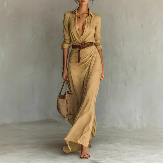 Long Sleeve Wrap Maxi Dress for Women - Annetta
