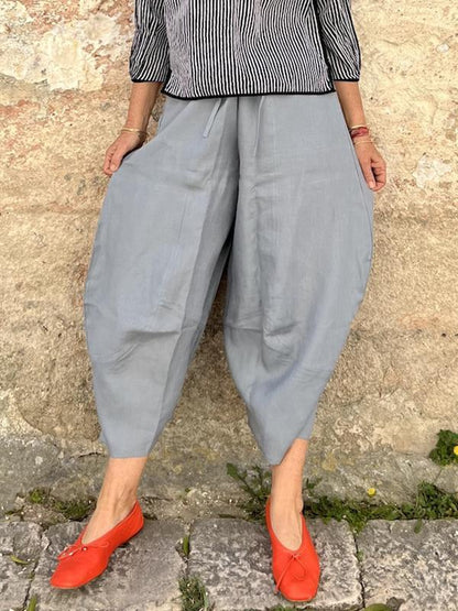 Cotton and Linen Loose Lantern Cropped Pants