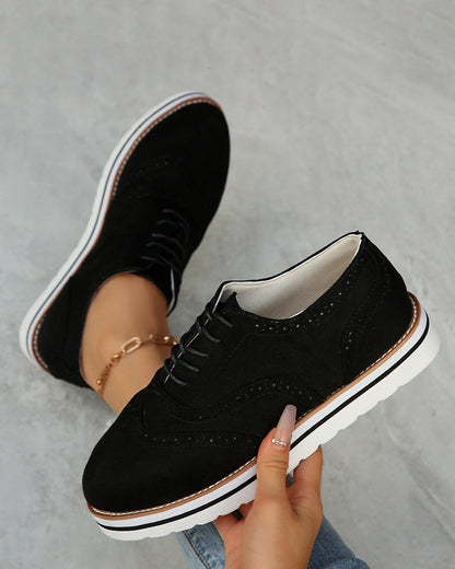 Retro suede round toe foam platform loafers