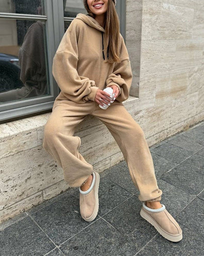 Campus Crew Polar fleece hooded sweatshirt and sweatpants two-piece set