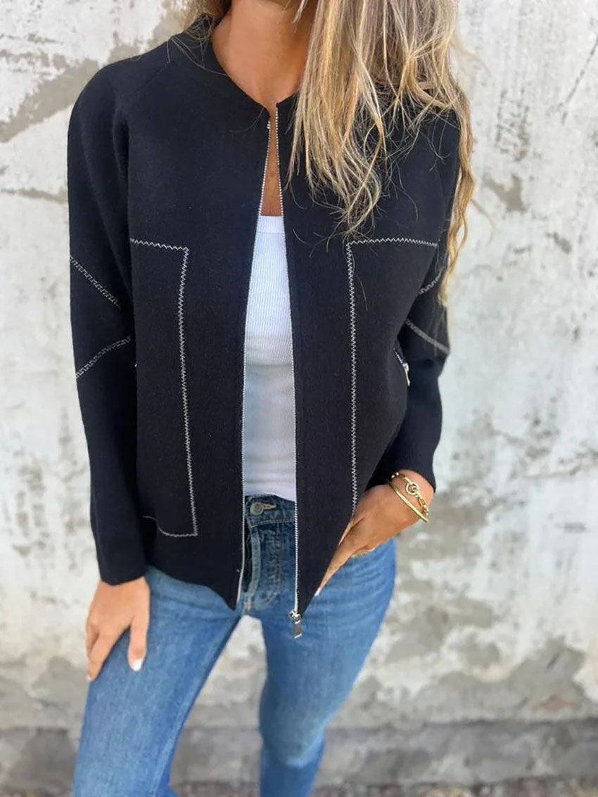 Simple cropped slim woolen jacket