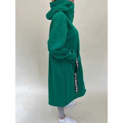 Chic pockets design High collar Long hooded sweatshirt jacket