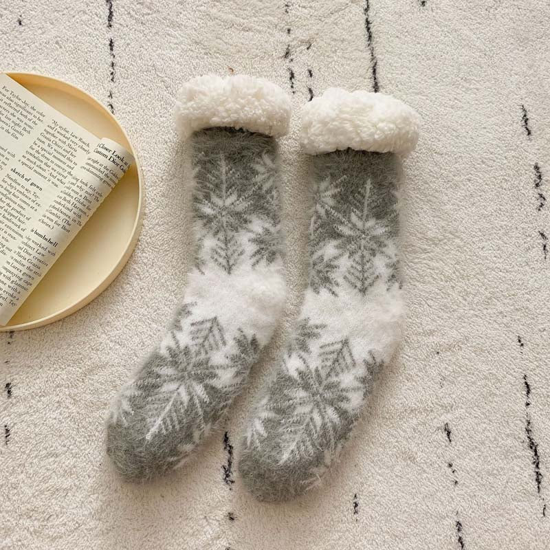 Weihnachts-Rutschfeste Warme Socken Grau