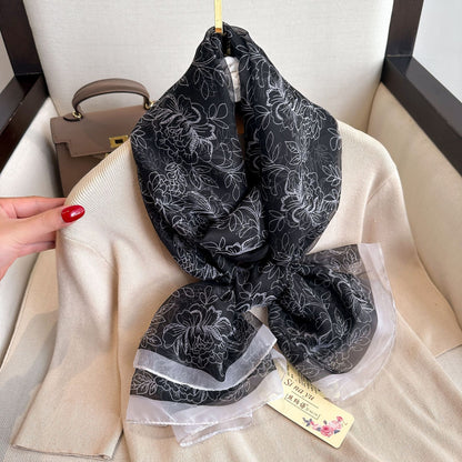 Silk Floral Print Chiffon Scarf for Women - Rosaria