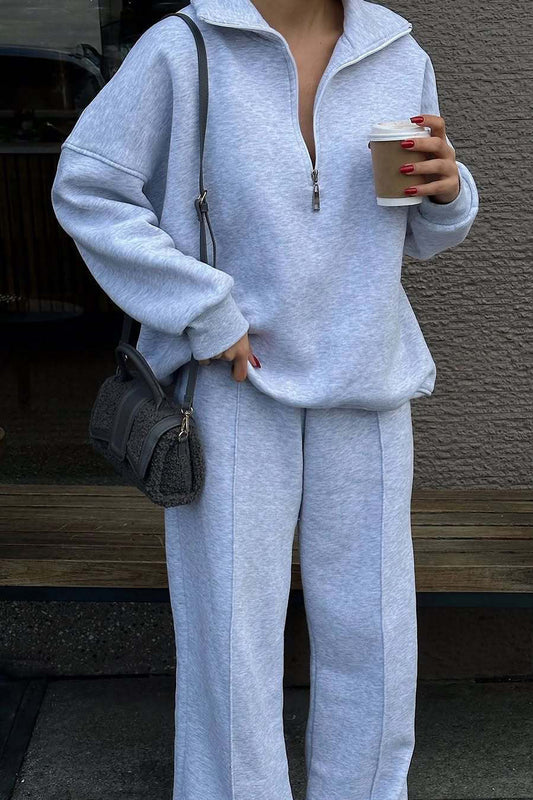 Thrifted Vibes half-open pullover sweatshirt and pants two-piece set