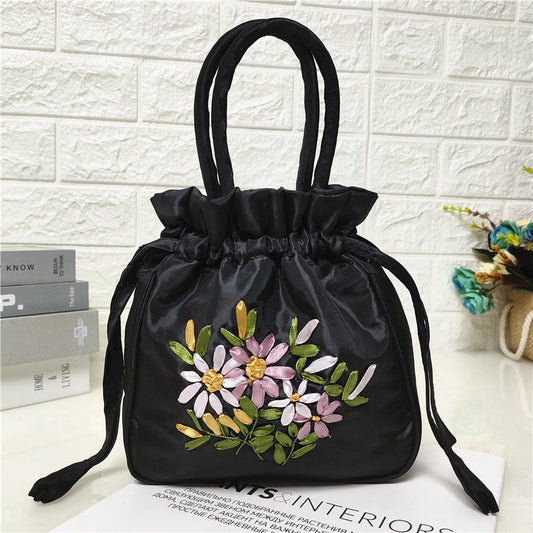 Vintage Tasche Mit Blumenstickerei Schwarz