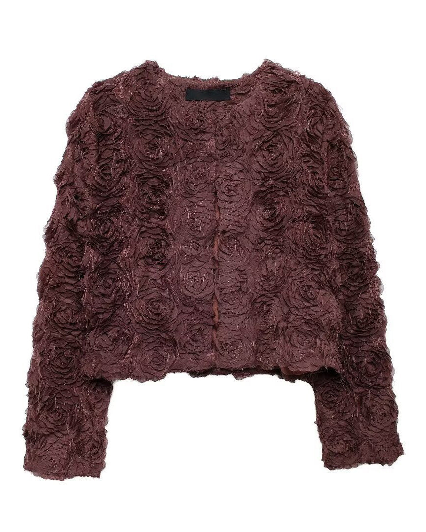 Spring Garden Round Neck Floral Cropped Jacket