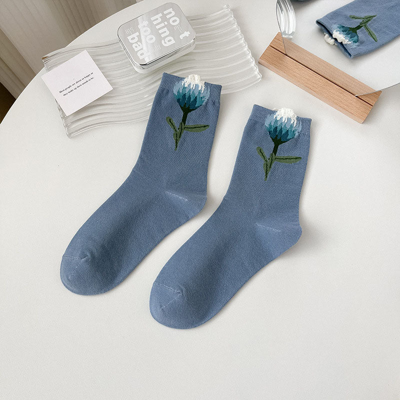 Lässige Blumen-Jacquard-Socken Blau