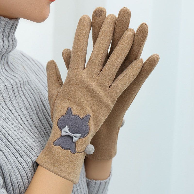 Cartoon-Katzen-Handschuhe Khaki