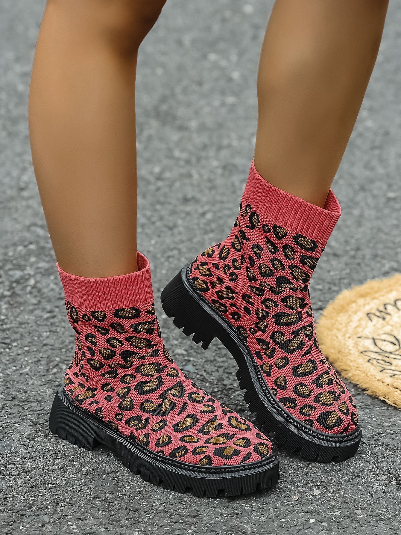 Under the Neon Leopard knitted sock boots