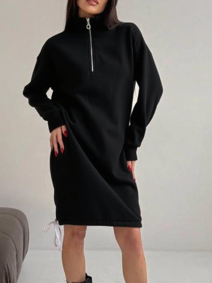 Turtleneck Half-Zip Fleece Sweatshirt Dress