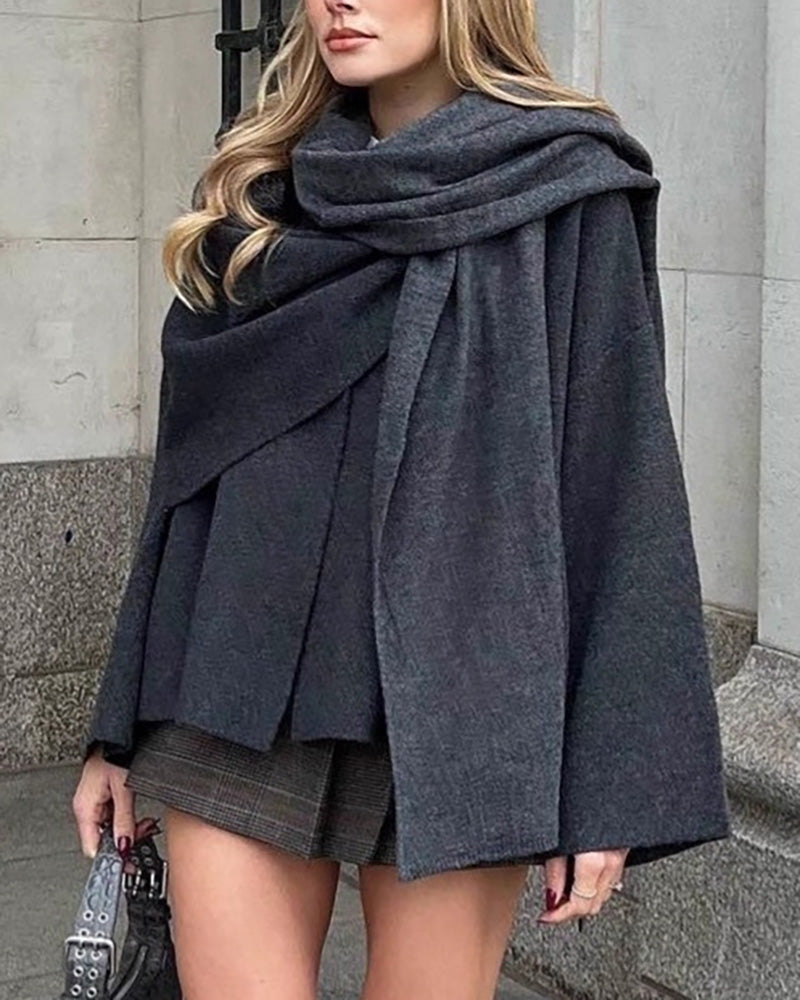 Asymmetric scarf cropped knitted coat