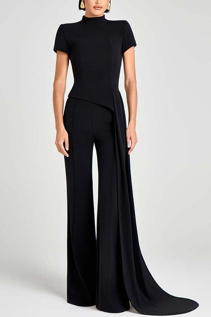 Unique side hem design Slim-fit short-sleeved top and trousers two-piece set