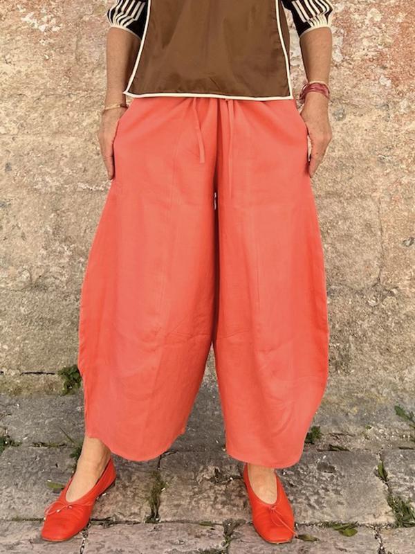 Cotton and Linen Loose Lantern Cropped Pants