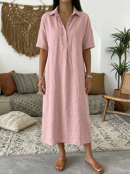 👗Damen lässiges Hemdkleid aus Leinen-Mischung