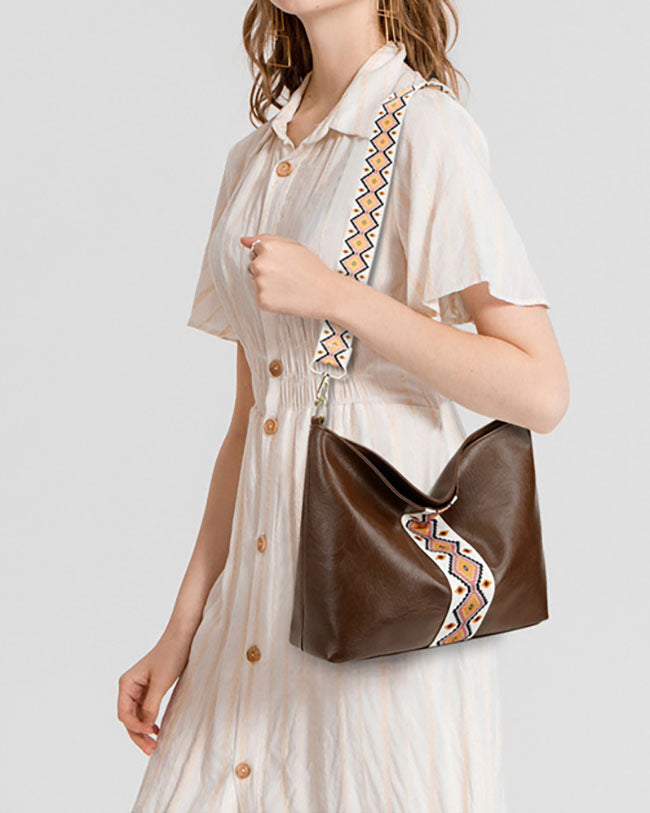 Bohemian woven strap crossbody messenger bag