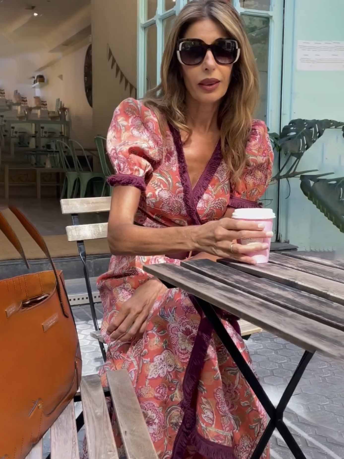 Pink Floral Wrap Maxi Dress with Puff Sleeves for Women - Rita