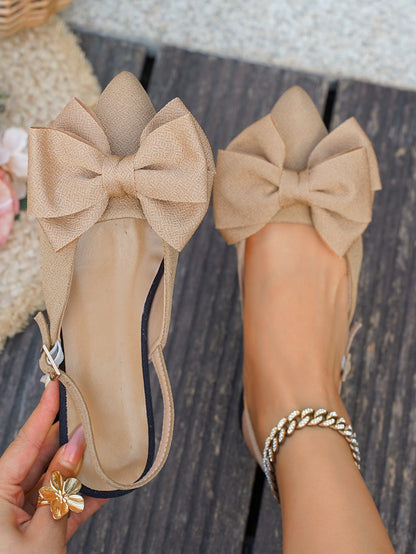 Large bow pointed toe flat heel sandals
