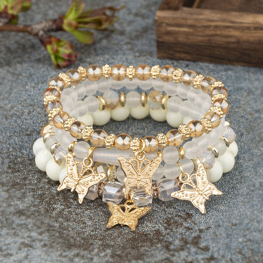 Boho Schmetterling Perlenarmband Beige