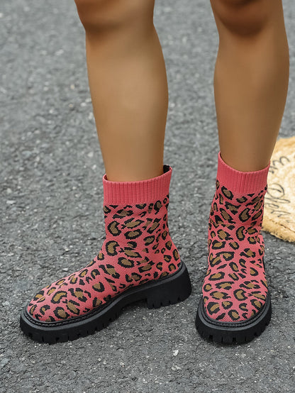 Under the Neon Leopard knitted sock boots
