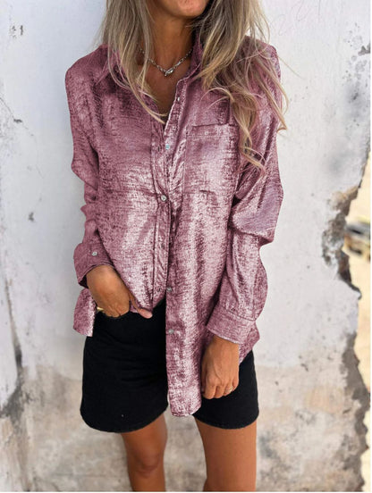 Chic Metallic Suede Lapel Shirt