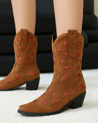 Chunky heeled five-pointed star low boots