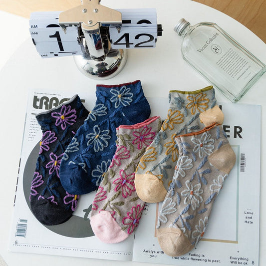 Packung Mit 5 Paar Blumen-Jacquard-Socken Mehrfarbig