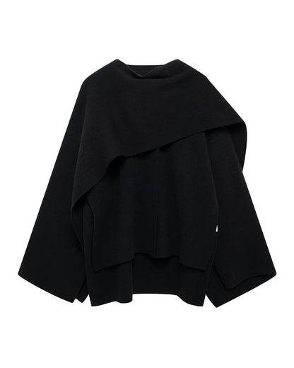 Asymmetric scarf cropped knitted coat