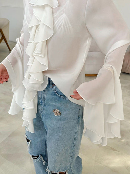 Wide Cuffs and Ruffles Long sleeve Light Shirt