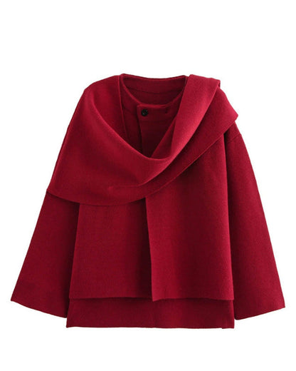 Parisian Boulevard Asymmetric scarf cropped knitted jacket