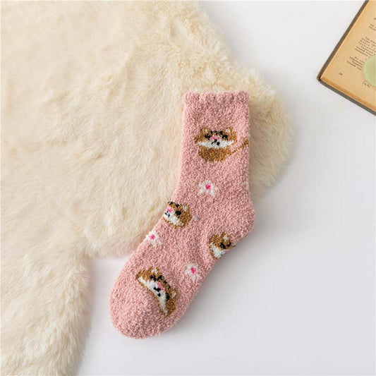 Wärme Socken Mit Katzen-Druck Rosa