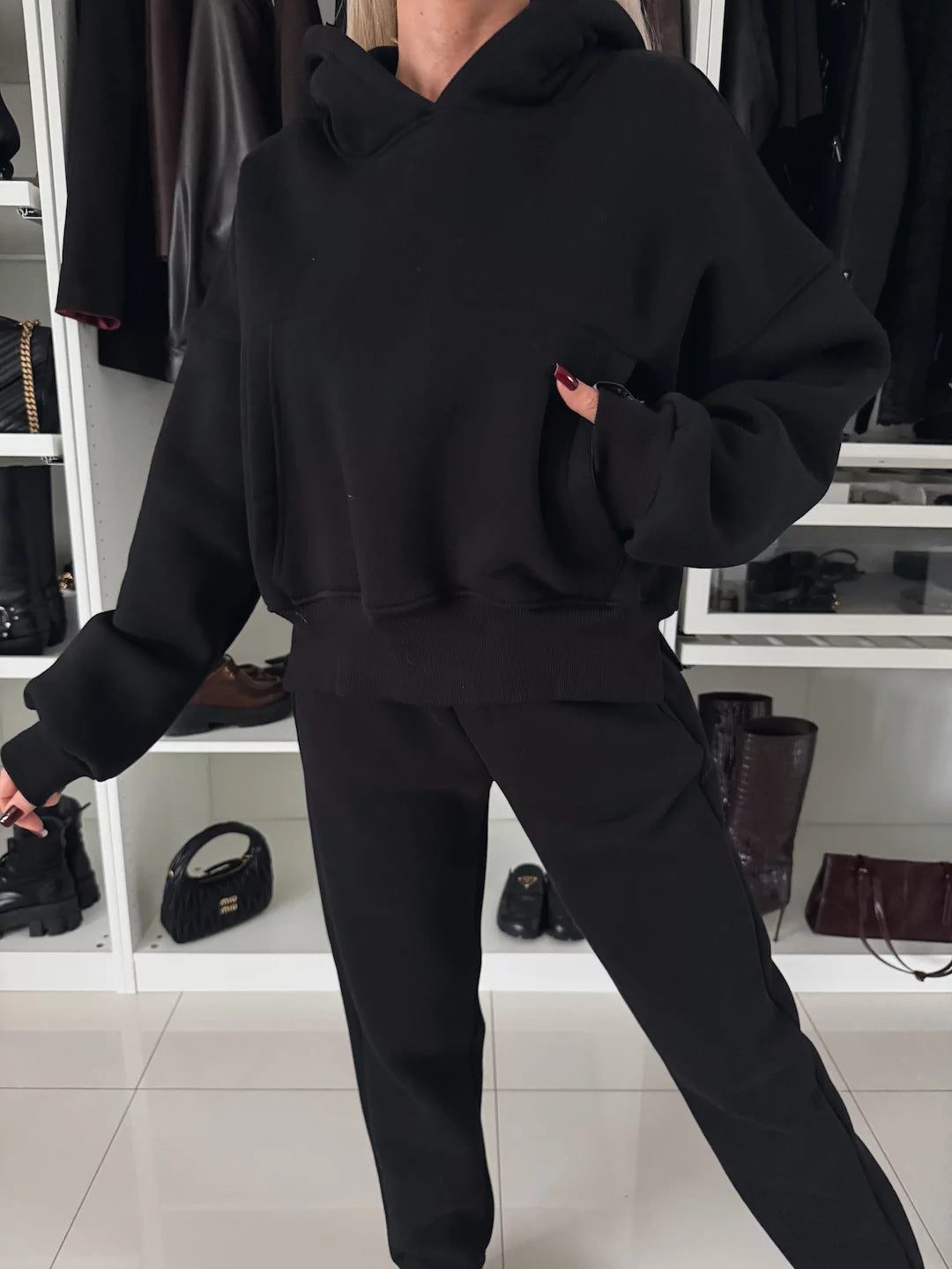 Coffee Run Hooded sweatshirt and cropped pants two-piece set