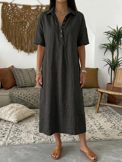 👗Damen lässiges Hemdkleid aus Leinen-Mischung