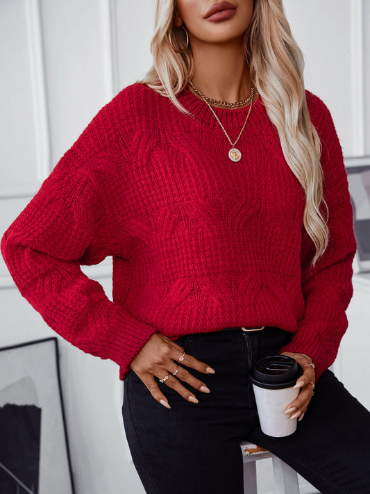 Solid Color Cable Knit Pullover