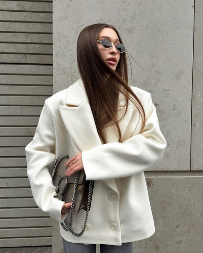 Vermont Village Double-breasted beige woolen suit jacket