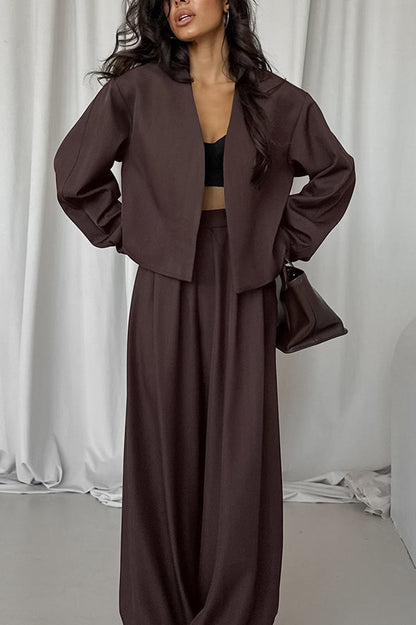 Simple V-neck top and loose trousers two-piece suit