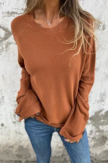 Loose solid color long-sleeved button cuffs top