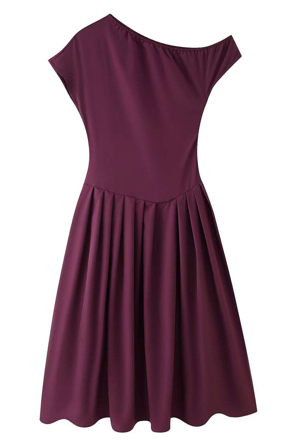 Temperament solid color long one-shoulder pleated dress