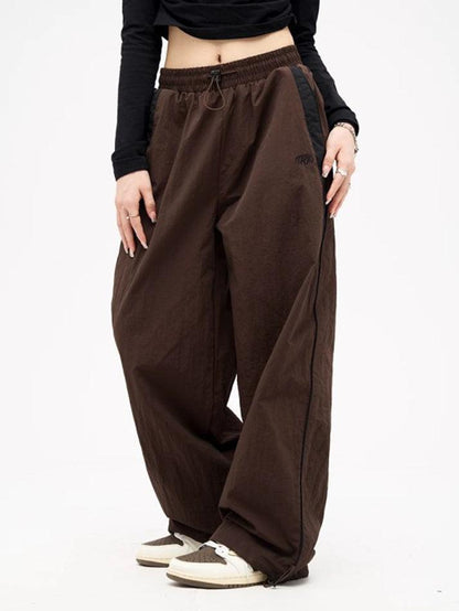 Braune Retro Paspelierung Elastische Taille Baggy Sweatpants