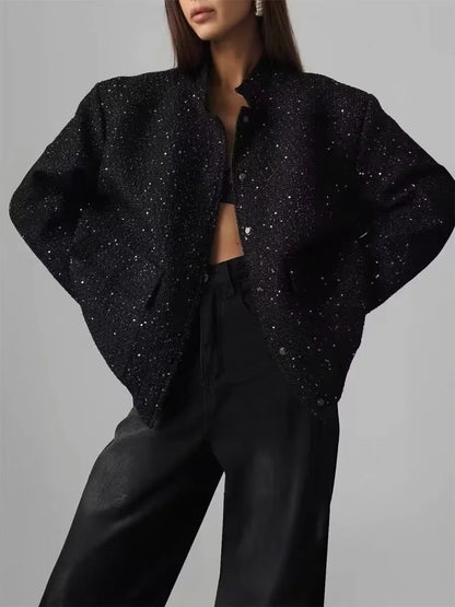 Aspen Gold Sequined stand-up collar jacket