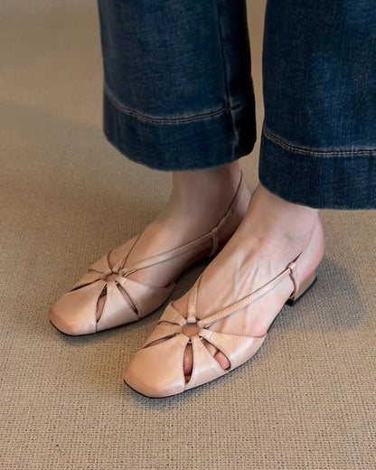 Retro openwork sheepskin baggy low-heeled sandals